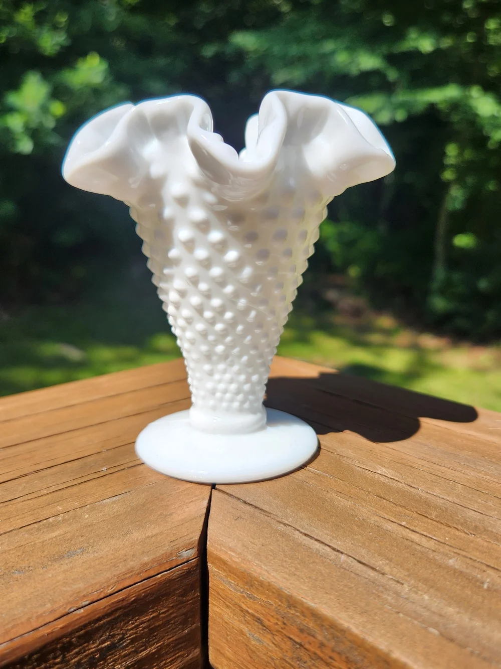 Vintage Fenton White Milk Glass Hobnail Ruffled Mini Vase